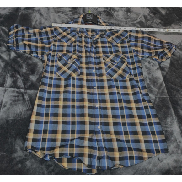 Plains Western Wear Snap Button Shirt Men's Small S/S Lot Of 2 Brown Blue Plaid - Picture 7 of 9